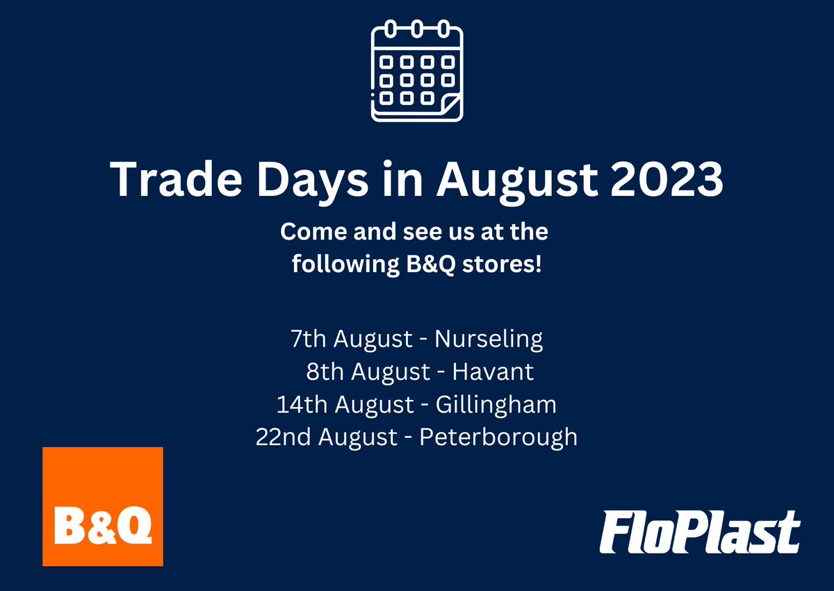 See us at B&amp;Q this month... We will be on hand to answer your FloPlast questions, so if you are in the area come and pay us a visit.

#tradeday #nurseling #havant #gillingham #peterborough #FloPlast