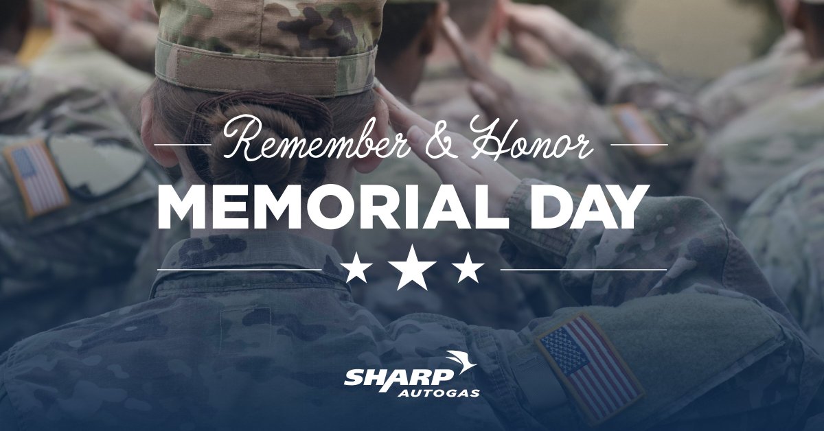 SharpAutogas's tweet photo. Today, we honor those who gave the ultimate sacrifice while defending our country. In observance of Memorial Day, we will be closing two hours early on Friday, May 26, and will reopen on Tuesday, May 30, at 8 a.m. EST. If you have an emergency, please call us at 1.888.742.7740. https://t.co/u9w8SdosJD