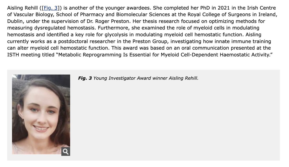 Delighted to share I have been awarded @SemThrombHemost 2022 Eberhard F. Mammen Young Investigator Award for my research on #immunothrombosis. Thank you to the editorial board for this honour🏆👩🏻‍🔬 @rogerjspreston @PrestonLab_RCSI @RCSIPharmBioMol @RCSI_Irl @IrishCtrVascBio