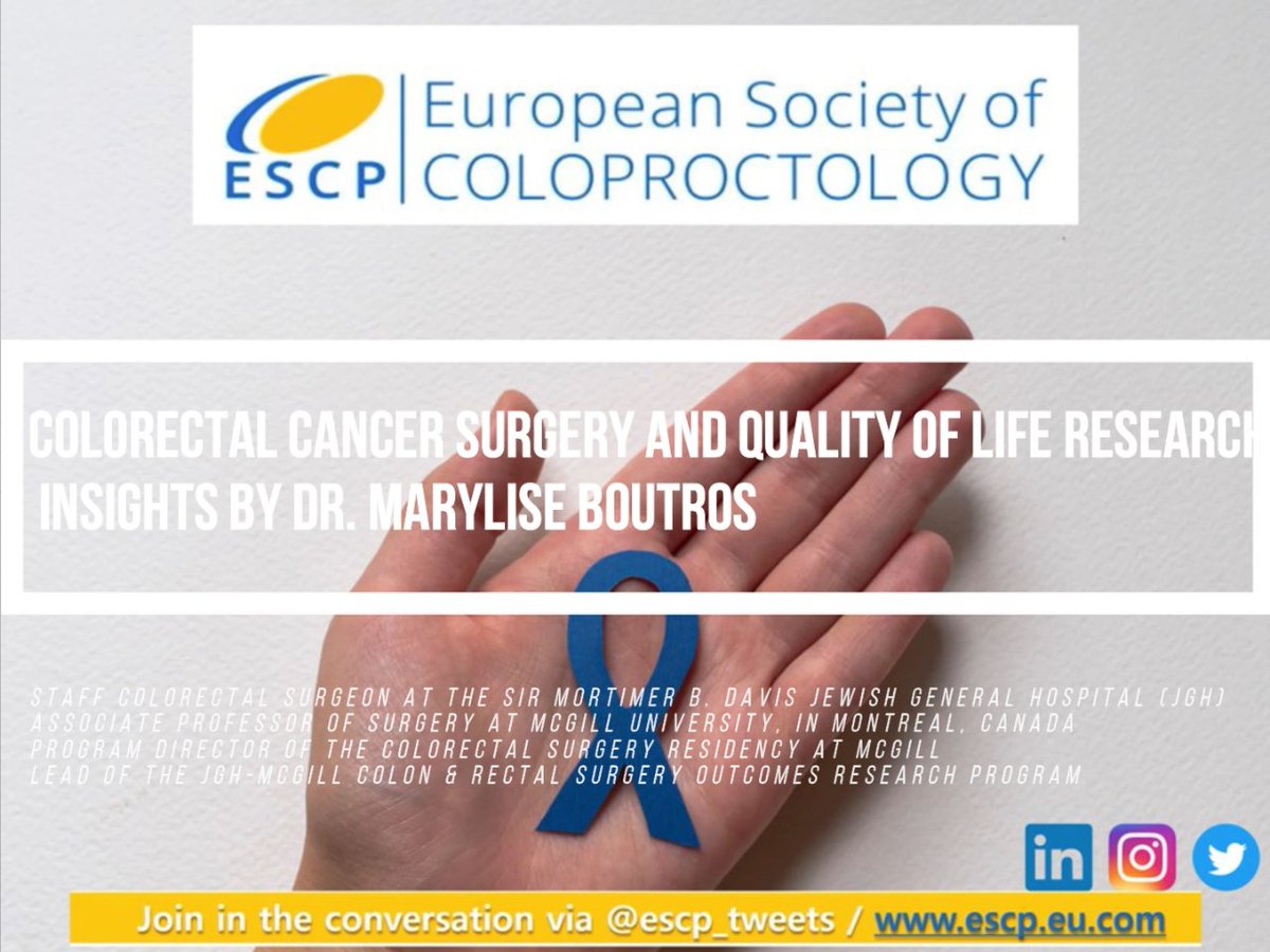 Stay #tuned!

Next week @escp_tweets will bring you #ColorectalCancer Surgery and Quality of Life Research by @BoutrosMarylise and @ZGaroufalia!

#ColorectalCancerAwarenessMonth #ColorectalCancerSurgey #SoMe4Surgery #ColorectalSurgery #Coloproctology #Interview #Education #Update