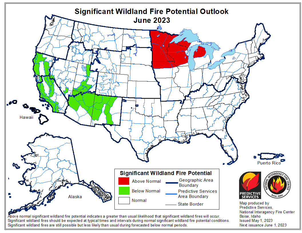 FireTracApp's tweet photo. A switch from La Niña to El Niño could be an indicator of a busier than normal #wildfire season! 

However, June predictive services maps show most of the US is expected to see a normal fire season.
#firefighter #forestservice #wildfireseason #forest #fireseason https://t.co/FwAgGBftZP