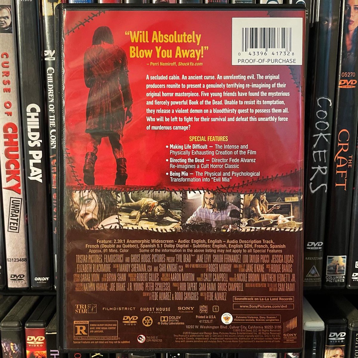 “This time, the only fucking way is the hard way”
#evildead #2013movie #2010scinema #horrormovie #fedealvarez #brucecampbell #samraimi #janelevy #shilohfernandez #jessicalucas #loutaylorpucci #elizabethblackmore #dvd #horrordvd #dvdcover #dvdcollection #dvdcollector #deadmedia