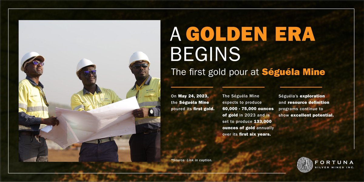 fortunamining's tweet photo. 🗞️BIG #news🗞️: Fortuna's Séguéla Mine in Côte d'lvoire has poured its FIRST gold! This #goldpour sets the stage for production of 60,000-75,000 oz of #gold in 2023.
More info 👉https://t.co/anF6CONWwg
#firstgoldpour #preciousmetals #MiningCompany #MiningWithPrideAndPurpose https://t.co/3IEhRHLR5C