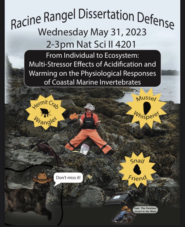 The time has finally come - I am defending my PhD next week! There will also be a Zoom option so DM or email me for the link (raciner@uci.edu). Please enjoy my amazing defense announcement created by @laurenelees!