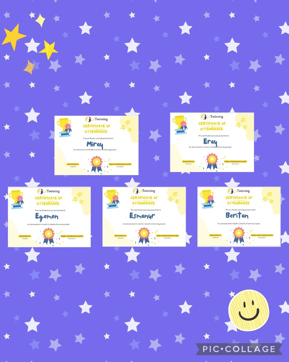Bir projenin daha sonuna geldik.
Yürütücülüğünü okulumuz İngilizce Öğretmeni Semra KÖYLÜ'nün yaptığı eTwinning projesi Health is Wealth projemiz sona erdi.Öğrencilerimizin sertifikaları hazırlandı. <a href="/35aliaga_MEM/">Aliağa ilçe M.E.M</a> <a href="/eTwinningDestek/">eTwinning Projects Dissemination</a> <a href="/IzmirEtwinning/">eTwinning İzmir</a>