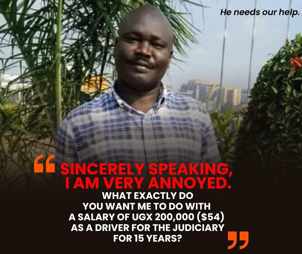 COMPARE & CONTRAST Monthly salary of @PiusBigirimana—as Permanent Secretary @JudiciaryUG—is UGX 15,400,000 ($4,130). Monthly salary of Stanley #NdiMukoowu Kisambira—a driver for @JudiciaryUG—is UGX 237,069 ($63). 1 Bigirimana earns the salary of 65 Kisambiras. IS THIS FAIR?