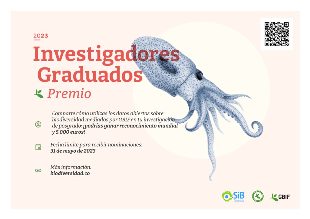sibcolombia's tweet photo. 📅🧑🔬 Hasta el 31 de mayo está abierta la convocatoria para recibir candidaturas nacionales al Premio @GBIF para Investigadores Graduados 2023. #GradResearchers
¡Aprovecha esta oportunidad!
https://t.co/2WqHIHuvei https://t.co/CFFhJmzImh