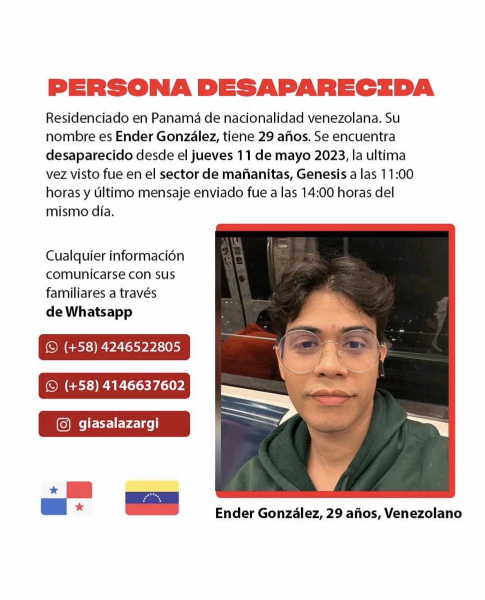 DavidSalazr's tweet photo. Por favor necesitamos de su ayuda 🙏 aún continúa desaparecido y no contamos con ninguna información @ProtegeryServir @PGN_PANAMA @acnurpanama @eleblancg @PanamaAmerica @tvnpanama @MiDiarioPanama #panama #desaparecido https://t.co/dyXm2ji29a