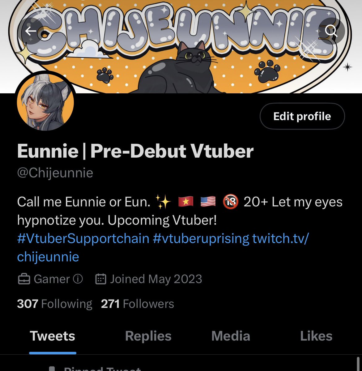 Ahhhh- I’m at 271 followers. Thank you all to my kittens. 🥺 Almost at 300! Might be a bit daring but maybe we can reach 300 by Sunday night? 👀👀🧡  #VTuberUprising #VTUBERSUPPORTCHAIN