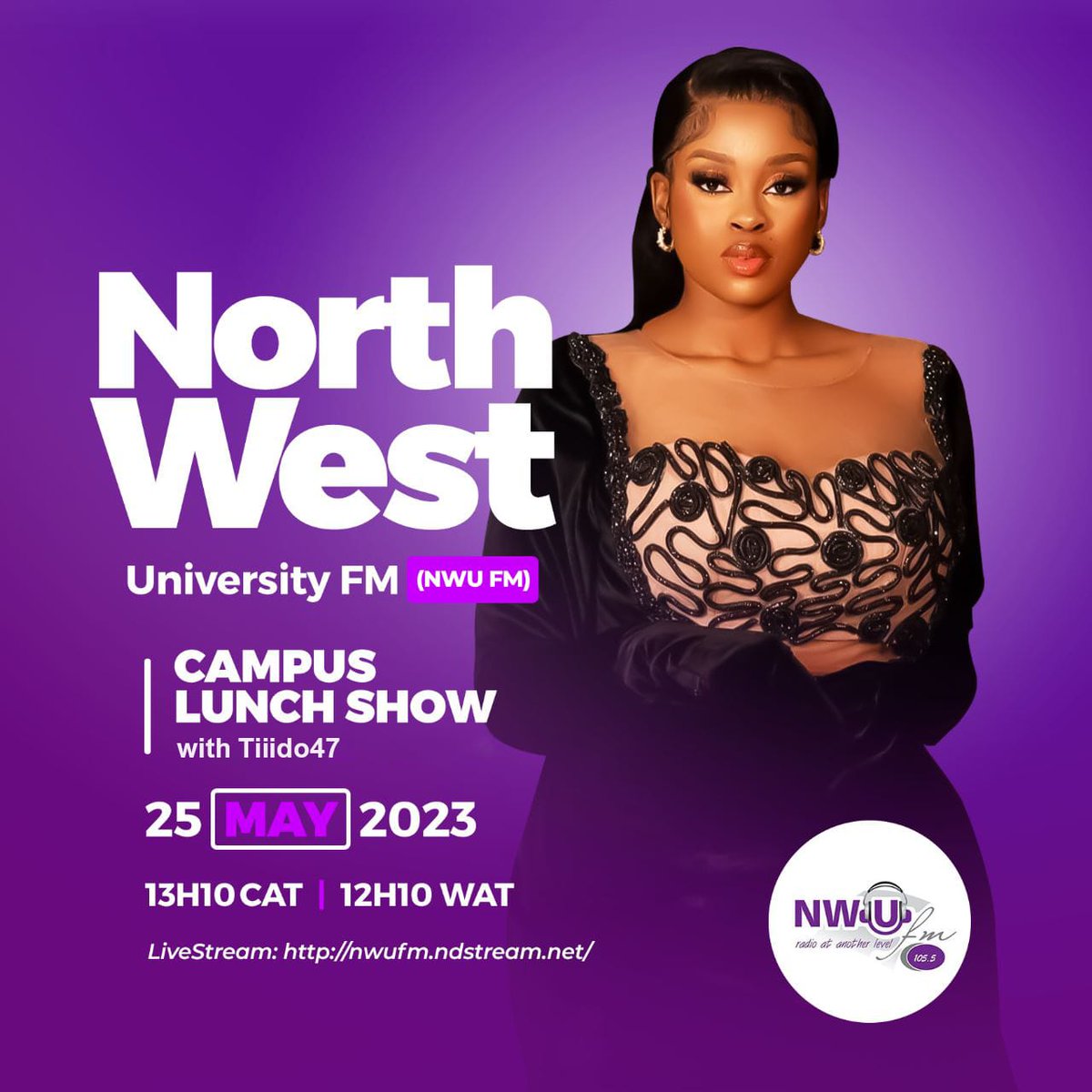R E M I N D E R 🚨

Queen Rose will be on the radiowaves in 10 minutes!🤩
 Please tune in to the Campus Lunch Show with @tiiido47 on @NWUFm_1055

📆: 25 MAY 2023
⏰: 13:10 CAT / 12:10 WAT
🔗: nwufm.ndstream.net

AFRICA DAY WITH IPELENG
IPELENG THE BRAND
#IpelengRSelepe