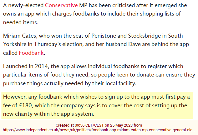 PROFITING FROM FOOD POVERTY

🔴FOODBANK APP: "Charges Charities to Use It"

MIRIAM CATES Tory MP who professes to be a Christian:

▪️OWNS "Foodbank app" and charges charities to use it. 

👉RETWEET if you agree this is morally wrong.

independent.co.uk/news/uk/politi…