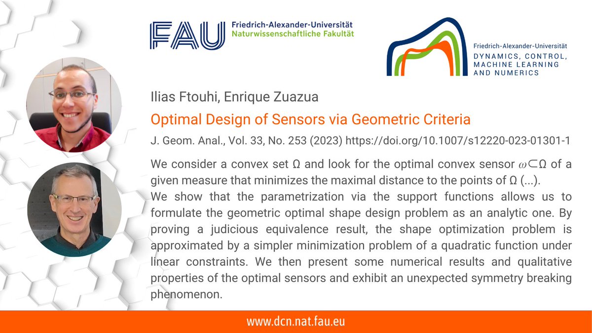 UniFAU_DCN's tweet photo. NEW📚publication out @UniFAU:
Optimal design of sensors via geometric criteria
🔸Ilias Ftouhi @UniFAU_DCN
🔸@ZuazuaEnrique @uniFAU_mod

You can check it out 😀at:
https://t.co/4Y91jfeYQj

#FAU #FAUDCNAvH #paper #maths #research #optimalDesign #geometric https://t.co/p5heADgKVE