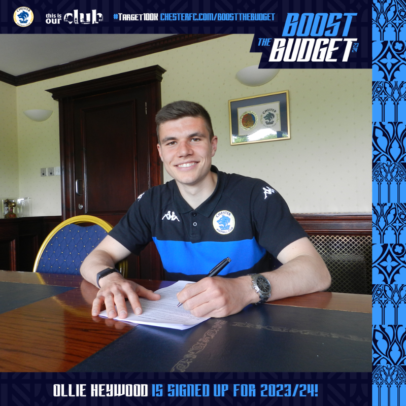ChesterFC's tweet photo. 🖊️ 𝗢𝗻𝗲 𝗼𝗳 𝗼𝘂𝗿 𝗼𝘄𝗻, @ollie_heywood, is the next to put pen to paper for 2023/24! 🙌

#OurClub 🔵⚪️