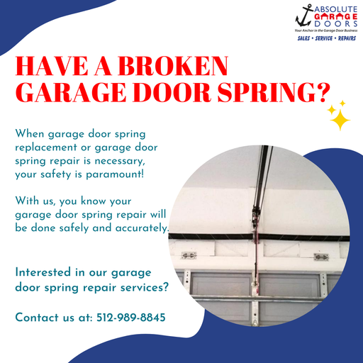 Our #garagedoorrepair technicians are trained to be the best in the industry.
With us, you know your #garagedoorspring #repair will be done safely and accurately. 
Interested in our garage door spring repair services?
Contact us at: 512-989-8845.