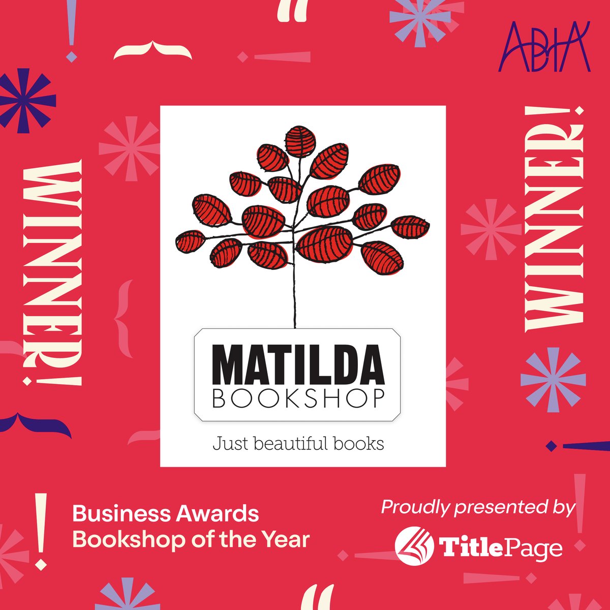 Proudly presented by TitlePage, the #ABIA2023 Bookshop of the Year goes to Matilda Bookshop! Congratulations @MatildaBookshop.