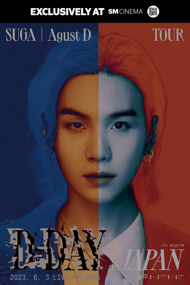 SM_Cinema's tweet photo. The 𝐒𝐔𝐆𝐀 | 𝐀𝐠𝐮𝐬𝐭 𝐃 𝐓𝐎𝐔𝐑 "𝐃-𝐃𝐀𝐘" 𝐢𝐧 𝐉𝐀𝐏𝐀𝐍 will be available for live viewing exclusively at SM Cinema! 

#SUGA #AgustD #슈가 
#SUGA_AgustD_TOUR 
#D_DAY_TOUR 
#D_DAY_LIVEVIEWING 
#DDAYLiveViewingAtSMCinema
#SMCinema https://t.co/hecqHHZCNS