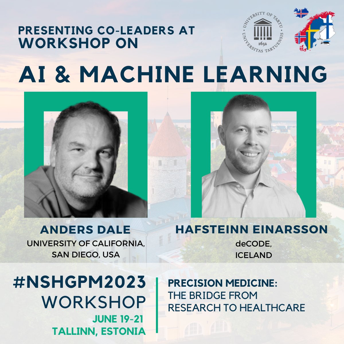 Attend an exciting workshop on AI &amp; Machine Learning, co-led by:
- Anders Dale of University of California, San Diego
- Hafsteinn Einarsson of deCODE
at #NSHGPM2023 workshop on Precision Medicine: The Bridge from Research to Healthcare.

Learn more: nshg-pm2023.org