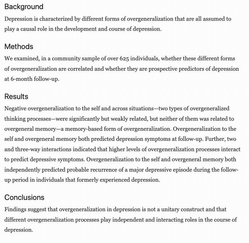 CLEPLeuven's tweet photo. Overgeneralization as a Predictor of the Course of Depression Over Time:
https://t.co/TLvqATy3Kd https://t.co/tROvS5Z49J