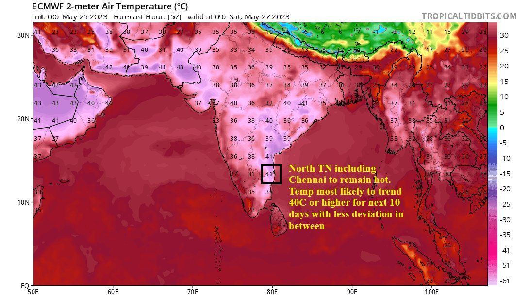 #Chennai crosses 40C today, hot days ahead with nil/less chances of rains. Stay hydrated.

#Thunderstorms will continue in interiors of #Tamilnadu & give some respite from heat.  These #rains will not cover all parts of the district. 

Delta belt also likely to get some spells.