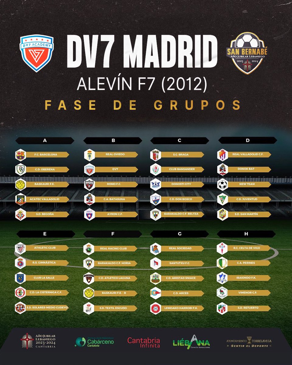 DV7AcademyMad's tweet photo. 🏆🙌🏼 Nuestros equipos del Alevín F7 y Benjamín B viajarán este fin de semana hacia tierras cántabras para disfrutar del Torneo San Bernabé que tendrá lugar del 26 al 28 de mayo en la localidad de Torrelavega.

¡Vamos DV7!

#BeTheNextDavidVilla @Guaje7Villa https://t.co/HUUYIjmZqg