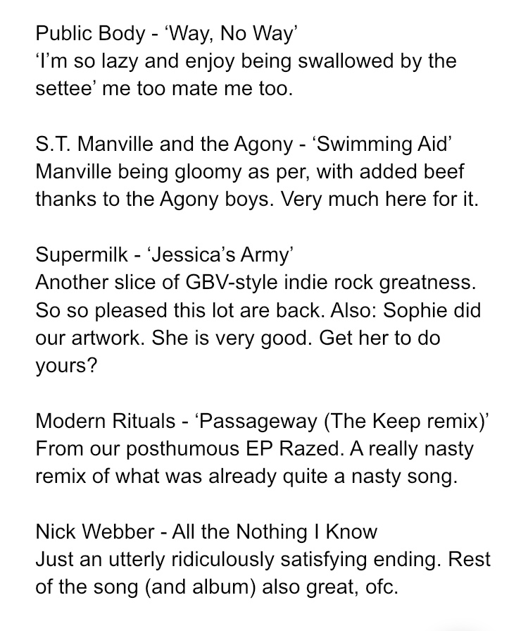 Done a playlist of smallish bands I'm loving atm, + some writeups because I like writing about music. Will I update it every week? Let's see. Give it a follow - link in bio/on our Spotify profile.