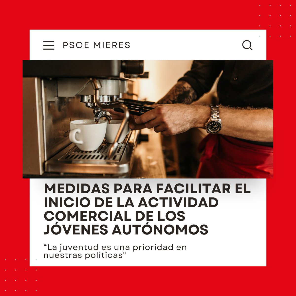 asmm_psoe's tweet photo. La juventud es una prioridad en nuestras políticas.

✅ Por eso, vamos a facilitar el inicio de la actividad comercial a los jóvenes autónomos de Mieres con la creación de locales-nido por un tiempo limitado.

#VotaRaúlMoro ❤️ https://t.co/J3wjf5sWOO