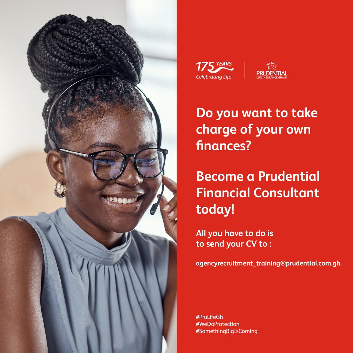 With your drive and determination to excel, you can shape your own success story today. 

Send your CV to agencyrecruitment_training@prudential.com.gh. 

#PruLifeGH
#WeDoProtection 
#SomethingBigIsComing
#featurebyprudentiallife