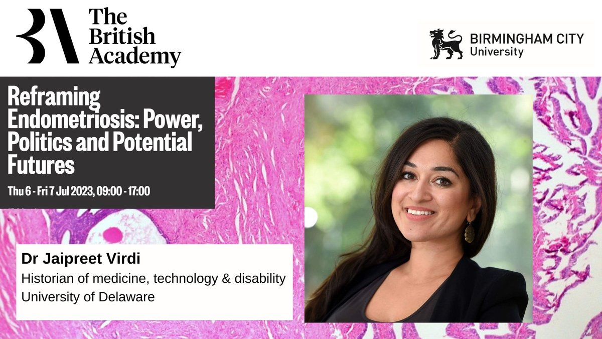 Historian Dr Jaipreet Virdi <a href="/jaivirdi/">Jai Virdi</a> joins expert panel exploring historical understandings of endometriosis and how these have or have not changed over time

July 6th, part of  <a href="/BritishAcademy_/">The British Academy</a>  'Reframing Endometriosis' conference  

Tickets/more info: thebritishacademy.ac.uk/events/british…