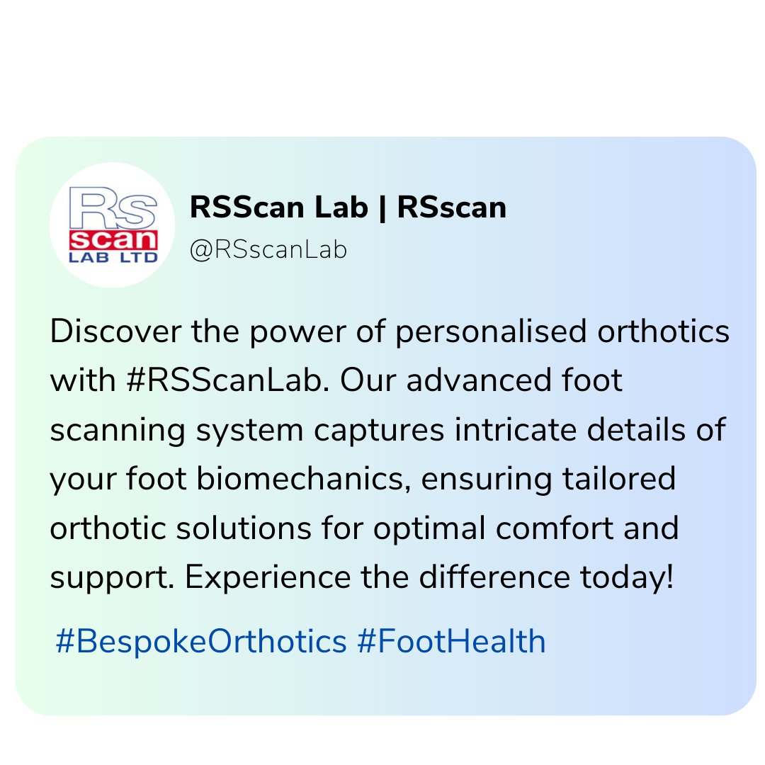 RSscanLab's tweet image. Discover the power of personalised orthotics with #RSScanLab. Our advanced foot scanning system captures details of your foot biomechanics, ensuring tailored orthotic solutions for optimal comfort and support. Experience the difference today! #BespokeOrthotics #FootHealth