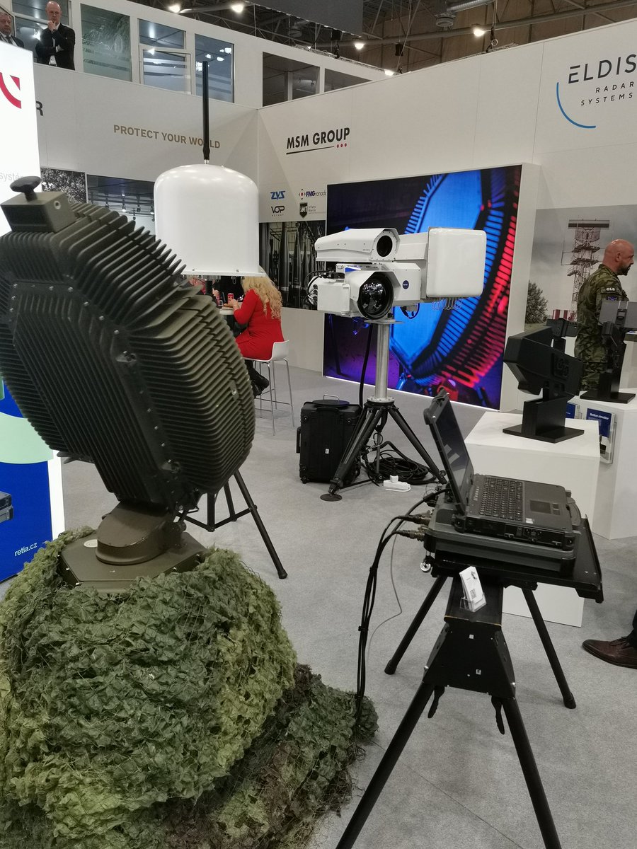 Czech Company Retia Pardubice presented its new C-UAS system, called ReCas that is made of active (reguard radar) and passive detection system. And hard-kill (laser and soft-kill (drone rifle - ADW) efectors. 14/x