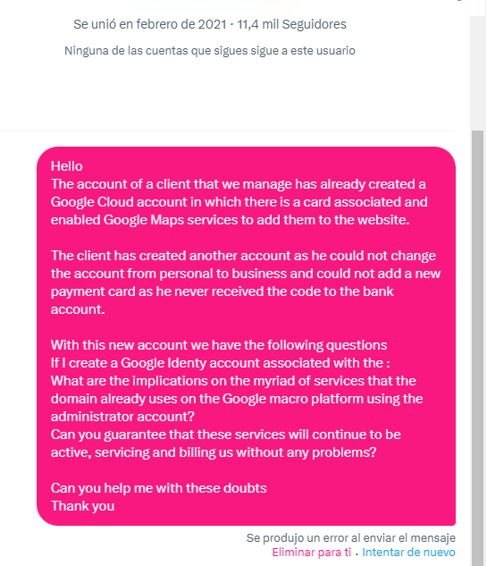 adrilopez393's tweet photo. @AskWorkspace Hello 
I am trying to send you a direct message. Can you provide me with another way to get in touch with you? Thank you https://t.co/hfxhfYL0eh