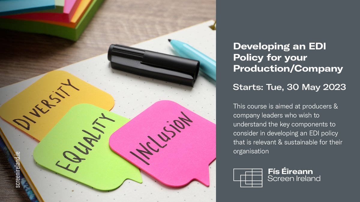 ScreenIreland's tweet photo. ⏰ We still have a few more spots remaining for our Developing an EDI Policy course with @ItsAdaku starting next week!

Essential for company leaders &amp; producers who wish to implement an effective EDI policy for their organisation 👇

🔗 https://t.co/GsxjthFeQf https://t.co/fj4jPDzcHT