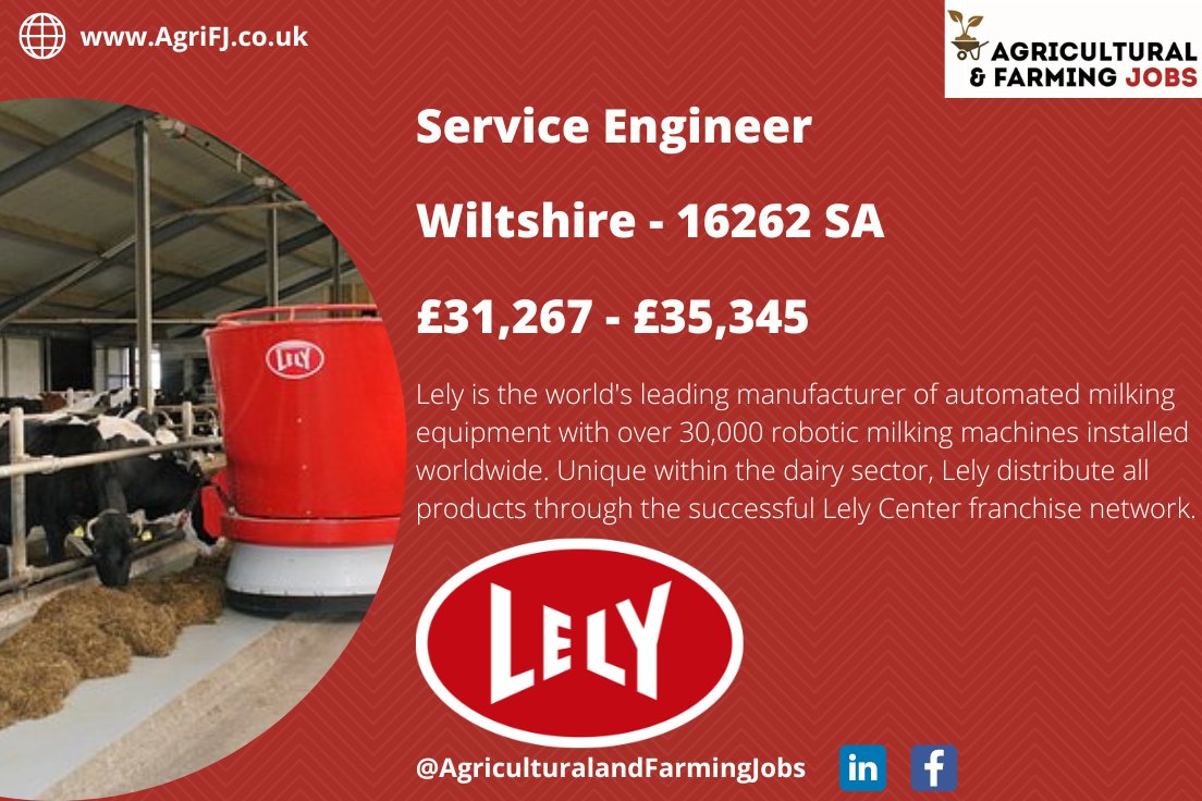 New Job Opportunity - Service Engineer - Lely
📍 Wiltshire
💰 £31,267 - £35,345

To find out more about this job role and to apply - buff.ly/42QF6r7

#agrifj #agriculturalandfarmingjobs #lely #dairy #dairyrobotics #milkingequipment #milking