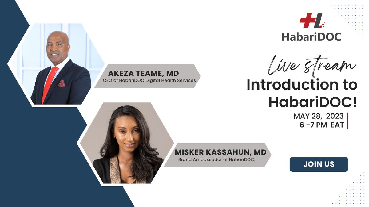 Mark your Calendar for Sunday May 28, 2023 6PM EAT! 

HabariDOC will have its second live ! 

Tune in to get detailed explanation about HabariDOC telemedicine platform. I will be joined by Dr. Akeza (founder of HabariDOC) and we will be answering your questions.