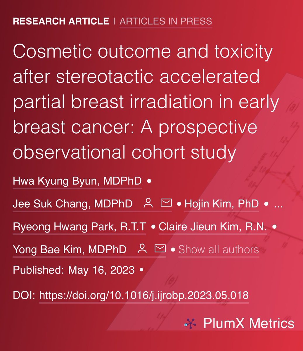 🗣️Prospect cohort compared APBI CKF vs WBI #breastcancer 
▶️APBI CKF(30Gy/5) :101 vs WBI: 101 
🔑 RESULTs
👉APBI ⬇️skin dry/reaction/breast
hardness at 6 mo 
👉APBI ⬇️dermatitis at 12 mo
👉APBI ⬇️fibrosis at 6 /12 mo
👉NO # fibrosis involved quadrant 
👉APBI⬆️ excl/good cosmetic