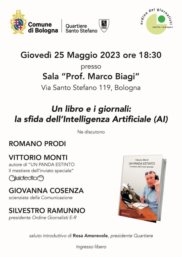 Oggi alle 18:30 parleremo di passato, presente e futuro del giornalismo più mitologico, quello degli “inviati speciali”. Venite a sentire il racconto di un grande inviato del <a href="/Corriere/">Corriere della Sera</a> della sera: Vittorio Monti. 
#giornali #giornalismo #chatgpt #intelligenzaartificiale