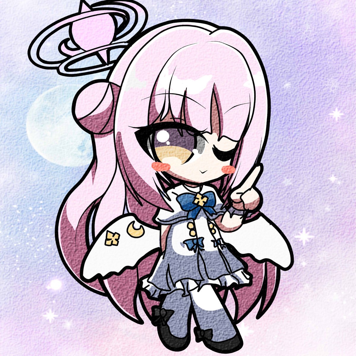 mika (blue archive) 1girl solo chibi long hair white capelet pink hair halo  illustration images