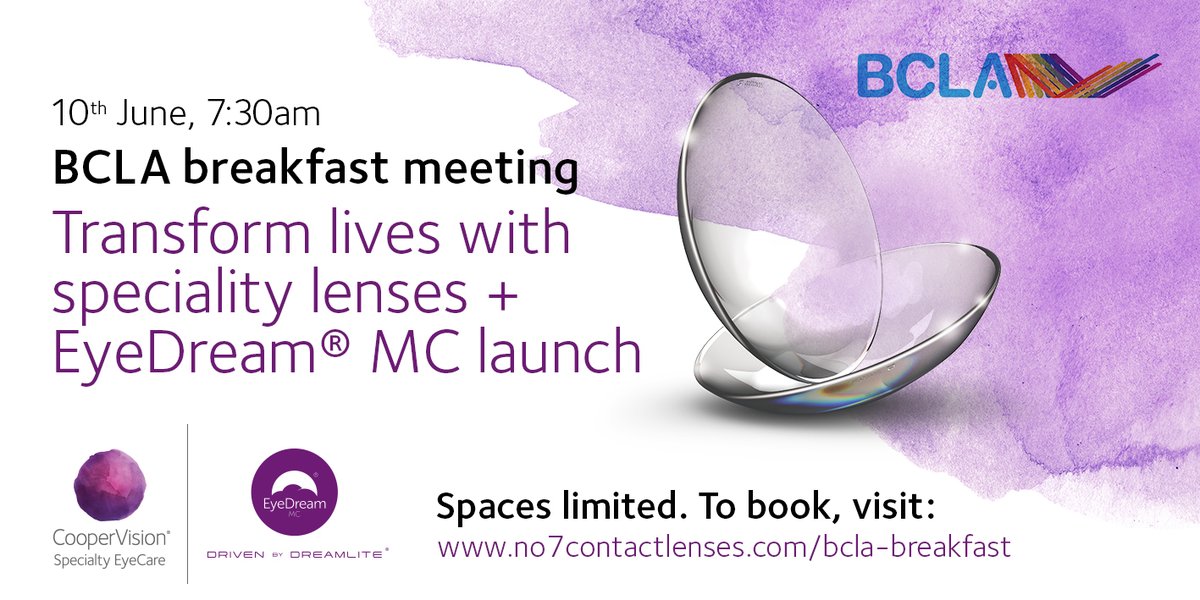 Speciality lenses can transform lives – enhancing our px vision/well-being &amp; our own sense of fulfilment. Join us at our FREE BCLA Breakfast Meeting to find out more. &amp; the cherry on the breakfast muffin? The launch of EyeDream MC for Myopia Management 🍒 no7contactlenses.com/bcla-breakfast