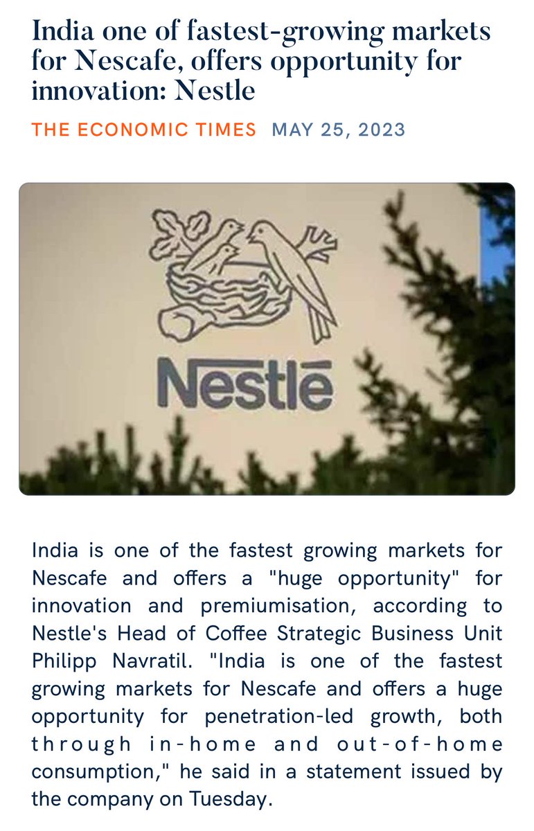 India one of fastest-growing markets for Nescafe, offers opportunity for innovation: Nestle economictimes.indiatimes.com/industry/cons-… via NaMo App