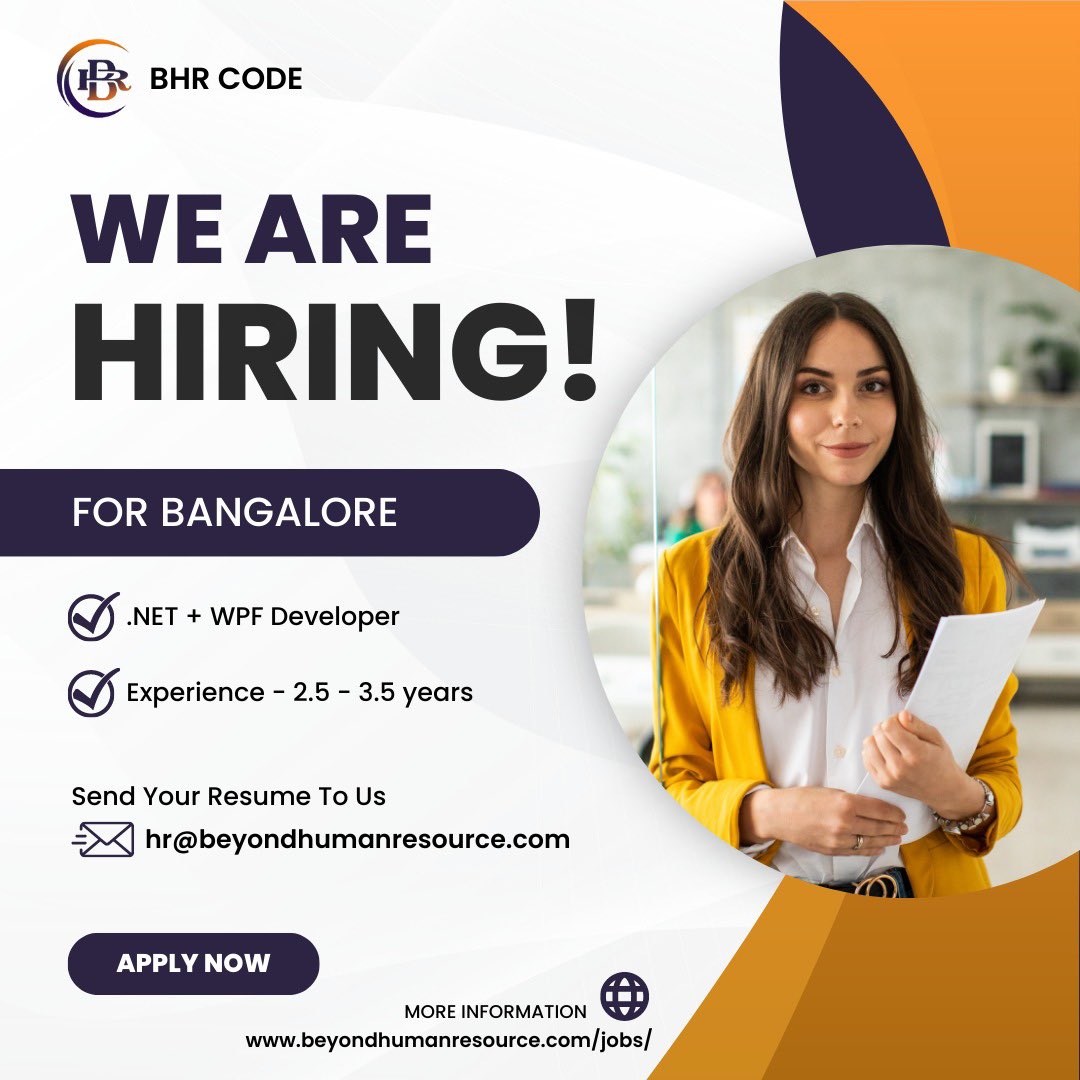 We’re hiring for .NetCore + #WPF #Developer for #Bangalore location. 

#Work #From #Office 

Apply now 👉🏻 beyondhumanresource.com/jobs/net-core-…

#hiringforbhr #opentoworkwithbhr #lookingtoworkwithbhr #netcore #c# #WPF #windowpresentationfoundation
