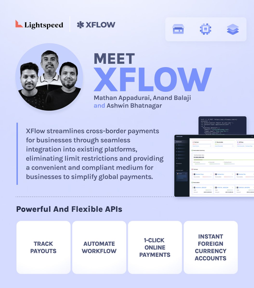 LightspeedIndia's tweet image. We’re happy to continue supporting @andybals, @abhatnagar, and entire #Xflow team as they simplify cross-border payments for SMEs and Enterprises in India! 💳💱📱