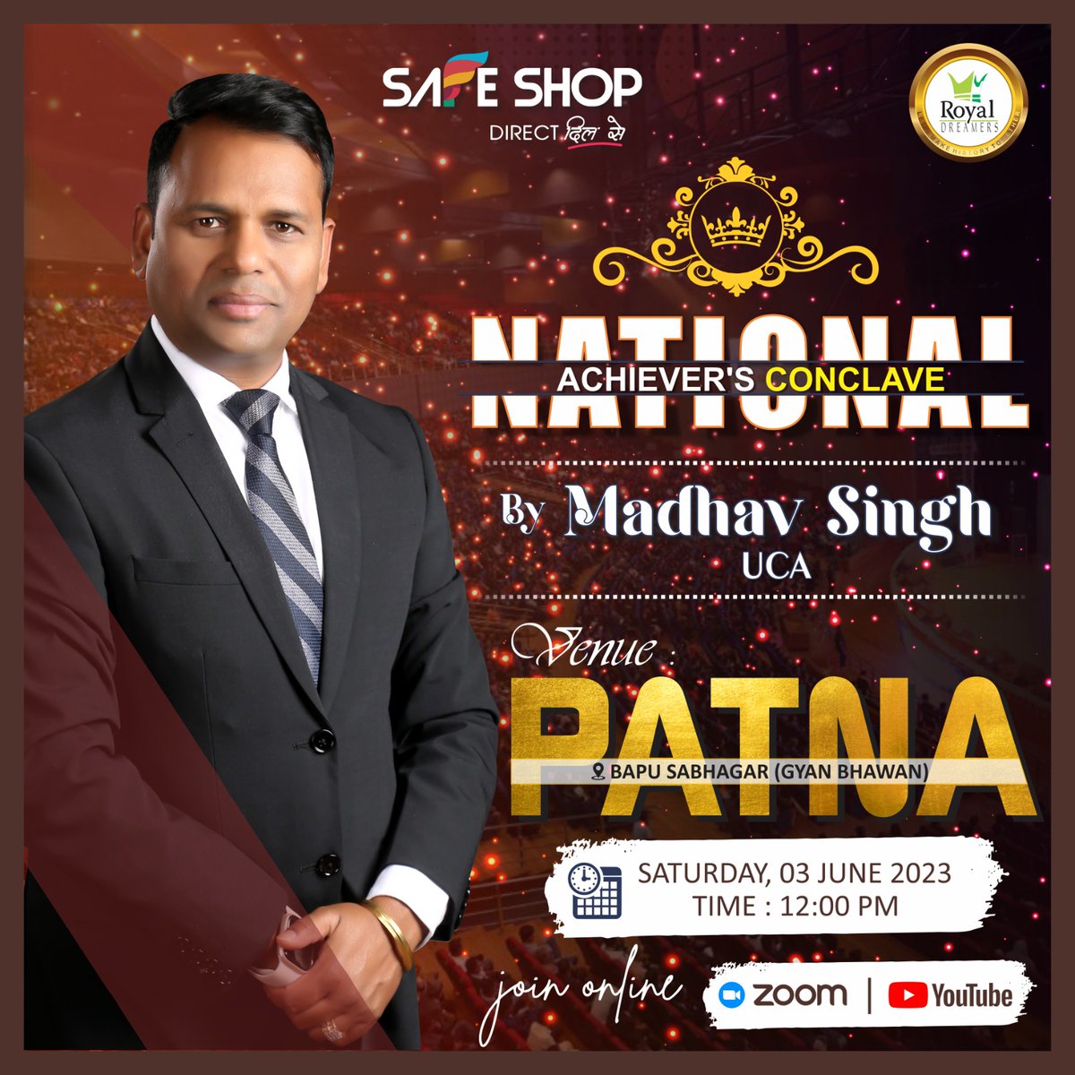 realmadhavsingh's tweet photo. Unlock your potential at the National Achievers Conclave by Madhav Singh UCA! Save the Date: June 3rd, Patna.
Join in-person or online.
#AchieversConclave #MadhavSinghUCA https://t.co/NRCfatCjgj