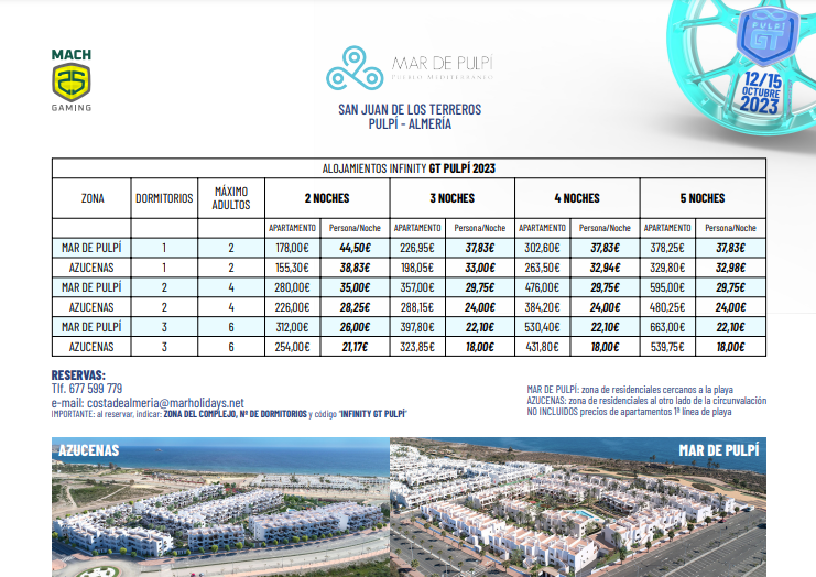 🏘️ 𝘼𝙥𝙖𝙧𝙩𝙖𝙢𝙚𝙣𝙩𝙤𝙨 
🎢 𝙋𝙧𝙤𝙜𝙧𝙖𝙢𝙖 | #GTPulpí 

Alójate junto al mar, quítate de coche, disfruta de apartamentos de lujo y, además, recibe 𝙚𝙣𝙩𝙧𝙖𝙙𝙖 𝙜𝙧𝙖𝙩𝙪𝙞𝙩𝙖 garantizada a todas las actividades del fin de semana (salvo GTKarting)