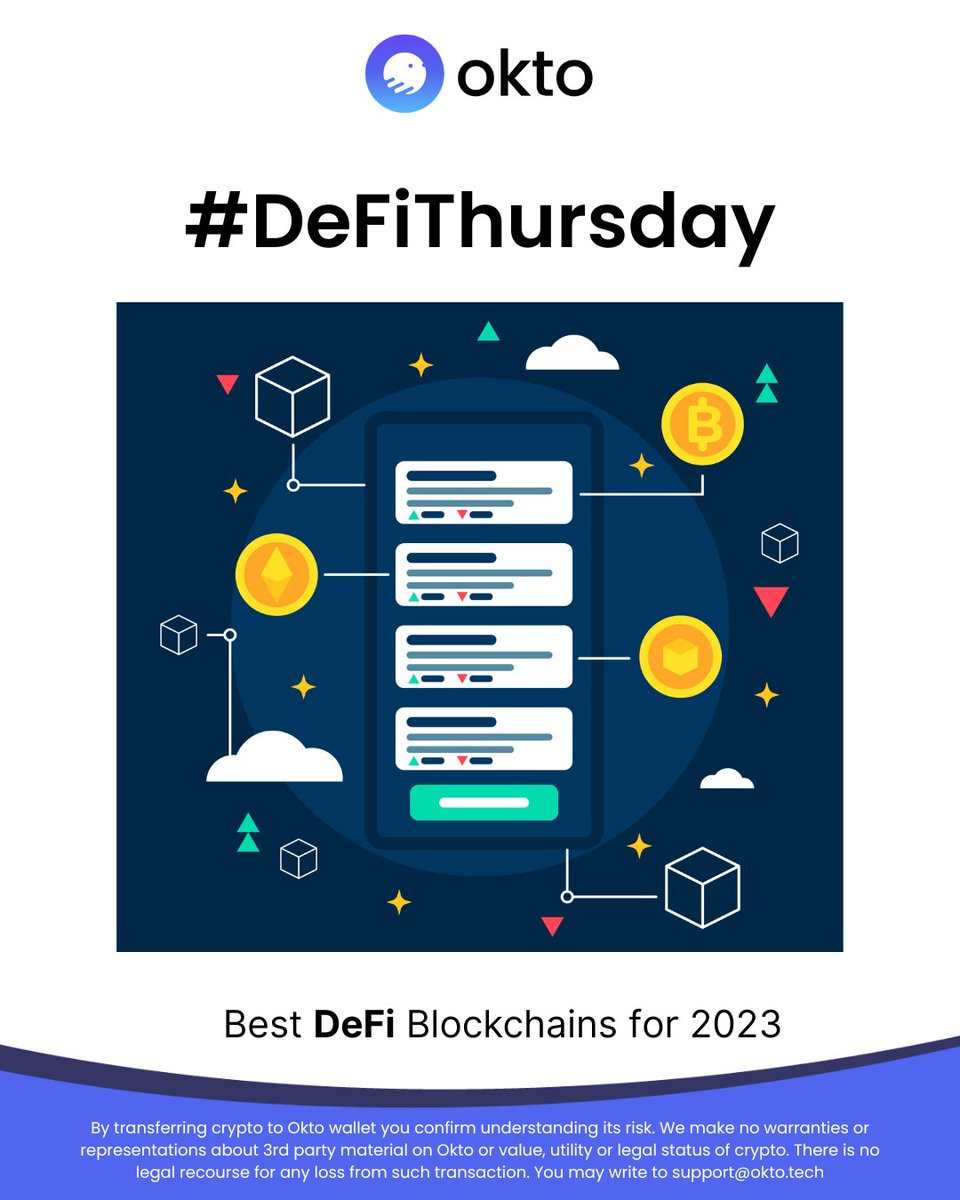 okto_web3's tweet photo. Welcome back to another week of #DeFiThursday with Okto, where we share an interesting topic of DeFi in a simplified manner with you.
Today we will talk about 'Top #DeFi Blockchains to Watch out for in 2023 through this thread. ๐งต https://t.co/QkHPtiE9Xo