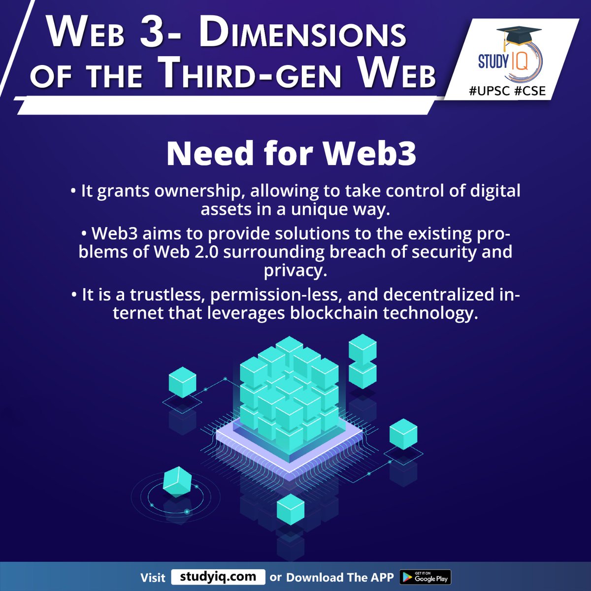 WEB 3 - Dimensions of The Third-Gen Web

#web3 #dimensionsofthirdgenweb #thirdgenweb #digitalasset #internetdevelopment #humans #decentralization #data #bigtechcompanies #personaldata #payments #security #privacy #blockchaintechnology #upsc #cse #ips #ias