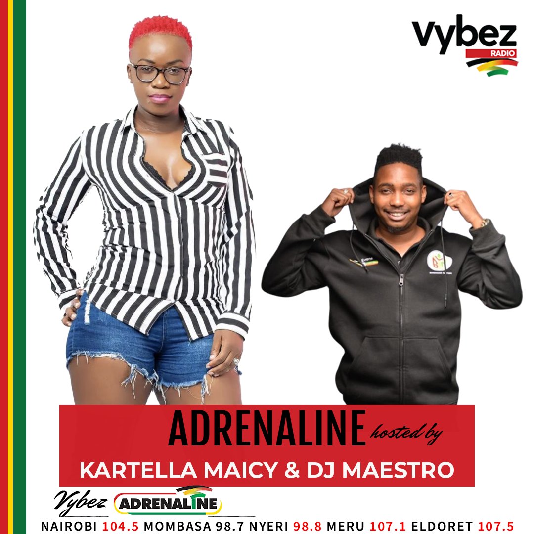 Kartella Maicy taking over the air waves along side Dj Maestro on #VybezAdrenaline This afternoon.
A you ready for the hottest show in 254?
<a href="/KartellahMaicy/">Kartellah Maicy</a> &amp; <a href="/Djmaestro254/">DJ MAESTRO 254</a>