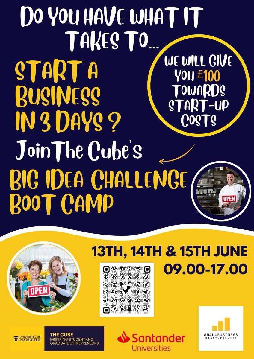 The Cube - University of Plymouth (@thecubeuop) on Twitter photo Just one week left to register for our Big Idea Challenge Boot Camp! Are you a <a href="/PlymUni/">University of Plymouth</a> student or <a href="/PlymUniAlum/">University of Plymouth Alumni</a> who has what it takes to start a business in 3 days? 13/14/15 June 09.00-17.00 Rolle 001 Lunch & Refreshments provided plymouth.ac.uk/about-us/unive… Just one week left to register for our Big Idea Challenge Boot Camp! Are you a <a href="/PlymUni/">University of Plymouth</a> student or <a href="/PlymUniAlum/">University of Plymouth Alumni</a> who has what it takes to start a business in 3 days? 13/14/15 June 09.00-17.00 Rolle 001 Lunch & Refreshments provided plymouth.ac.uk/about-us/unive…