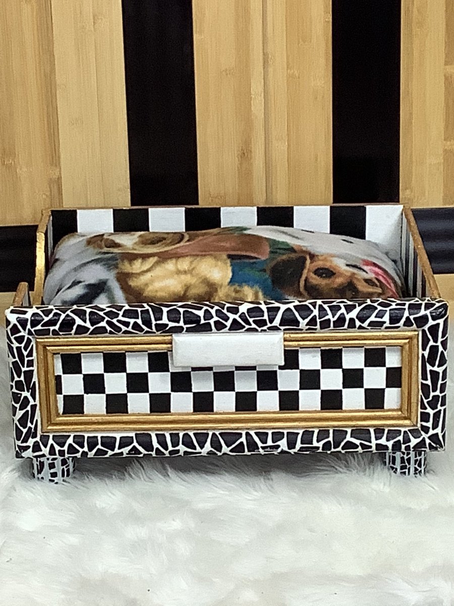 my #etsy shop: Dog/Cat Bed, Whimsical Dog Bed, One of a Kind Dog Bed, Painted Dog/Cat Bed, Black and White Animal Bed, Bed Pad, Hand Painted, USA Made etsy.me/42ctbTr #blackandwhitedogbed #housewarming #dogbed #catbed