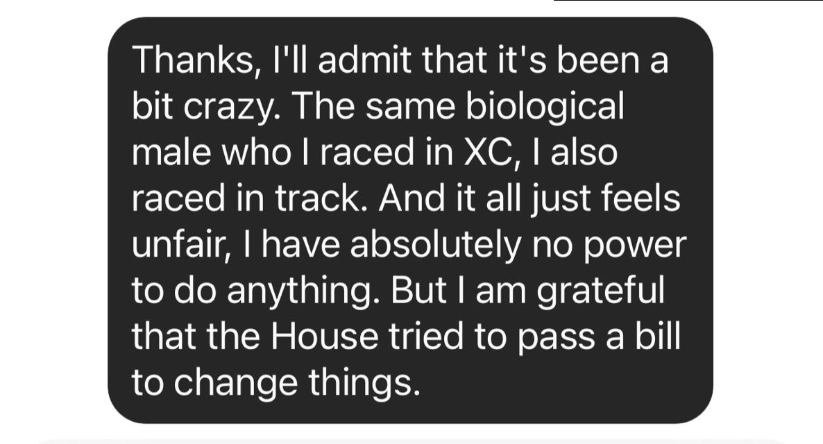 Riley_Gaines_'s tweet image. Just a few of the many messages Ive received from the girls + their parents in CA whose sport (T&amp;amp;F) is being infiltrated with mediocre men. They feel helpless. How can you read these and think what's happening is okay?  Its discrimination against women and bullying at its finest.
