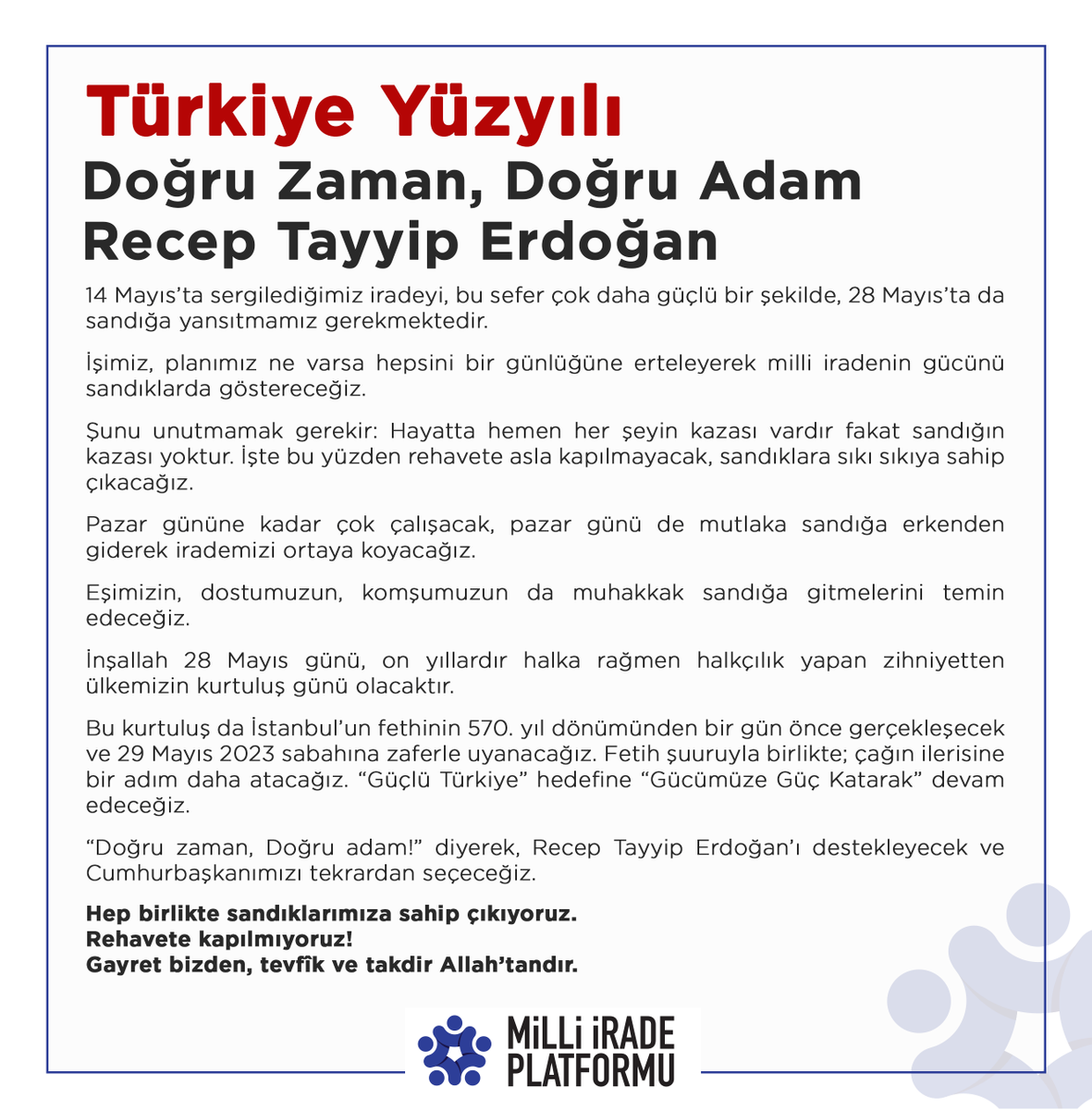 milliiradeplatf's tweet photo. #TürkiyeYüzyılı
Doğru Zaman, Doğru Adam
Recep Tayyip Erdoğan https://t.co/5Am5E3FmU6
